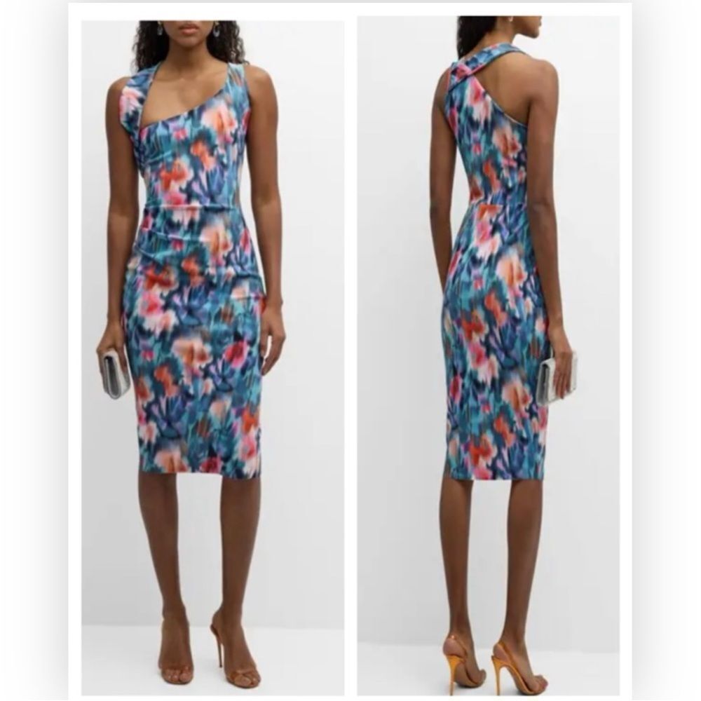 Chiara Boni La Petite Robe Ruched Asymmetric Bodycon Midi Summer Wave $750